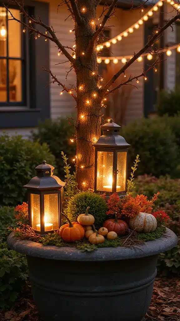 How to Master Fall Container Gardening: Essential Tips for Stunning Displays - Emphasize Seasonal Lighting