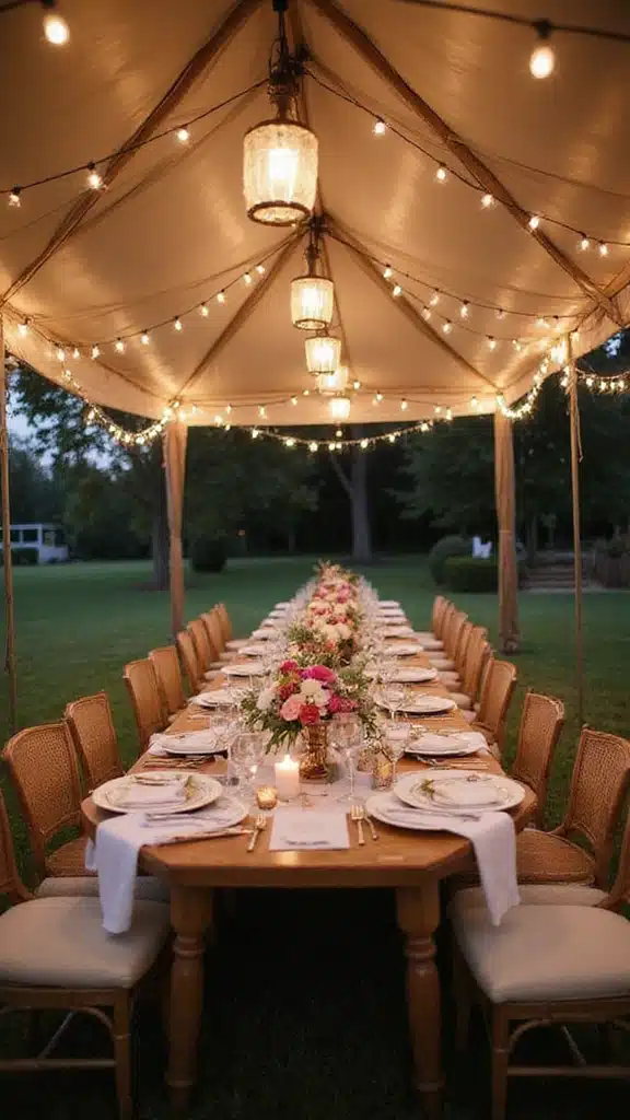 18 Outdoor Dining Spaces That Feel Like a Resort (You’ll Never Want to Leave Home!) - 2. Elegant Canopy Dining