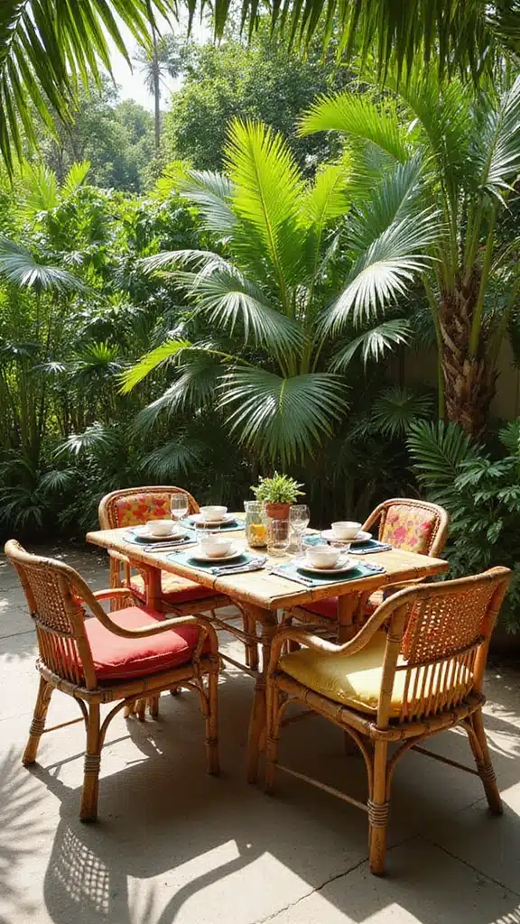 18 Outdoor Dining Spaces That Feel Like a Resort (You’ll Never Want to Leave Home!) - 4. Tropical Vibes with Bamboo