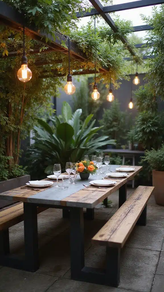 18 Outdoor Dining Spaces That Feel Like a Resort (You’ll Never Want to Leave Home!) - 8. Industrial Chic