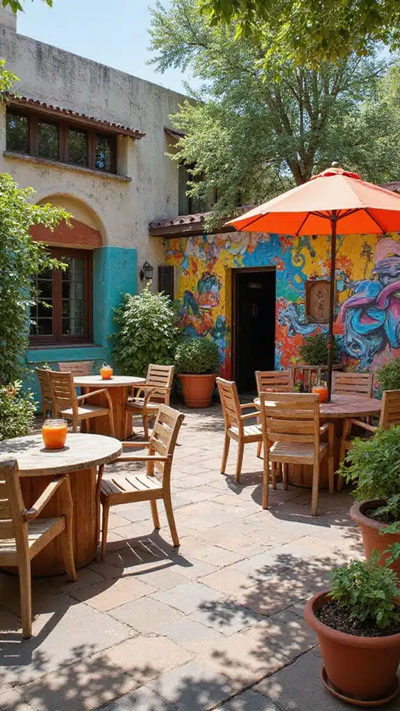 20 Dreamy Backyard Patios Perfect for Summer Nights (You'll Want to Spend Every Evening Here!) - 18. Artistic Touches with Custom Murals