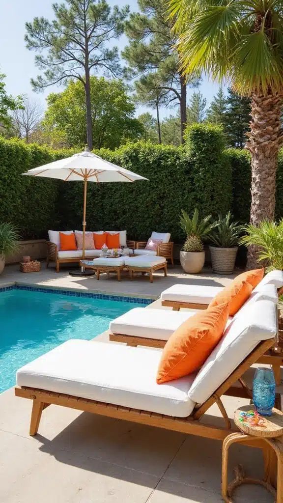 20 Dreamy Backyard Patios Perfect for Summer Nights (You'll Want to Spend Every Evening Here!) - 9. Chic Poolside Patios