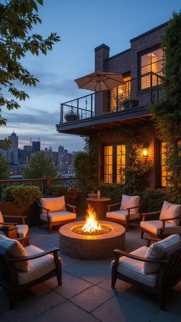 18 Rooftop Patio Designs with Greenery That Will Turn Your Space into an Urban Retreat! - 2. Cozy Fire Pit