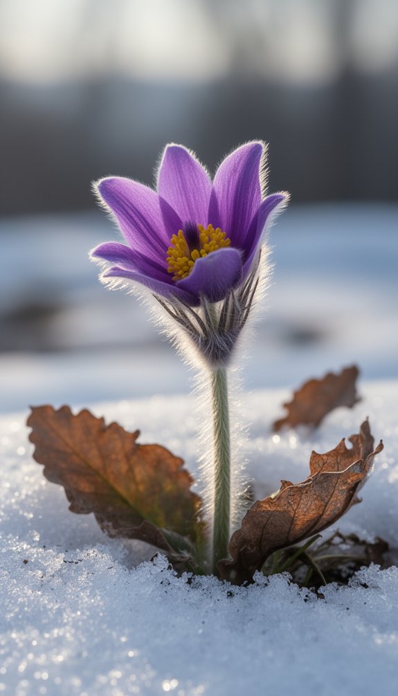 fuzzy purple early spring bloomer