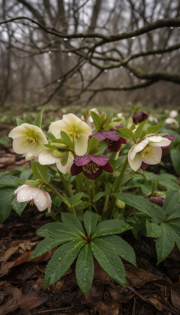 shade loving hellebores bloom winter spring